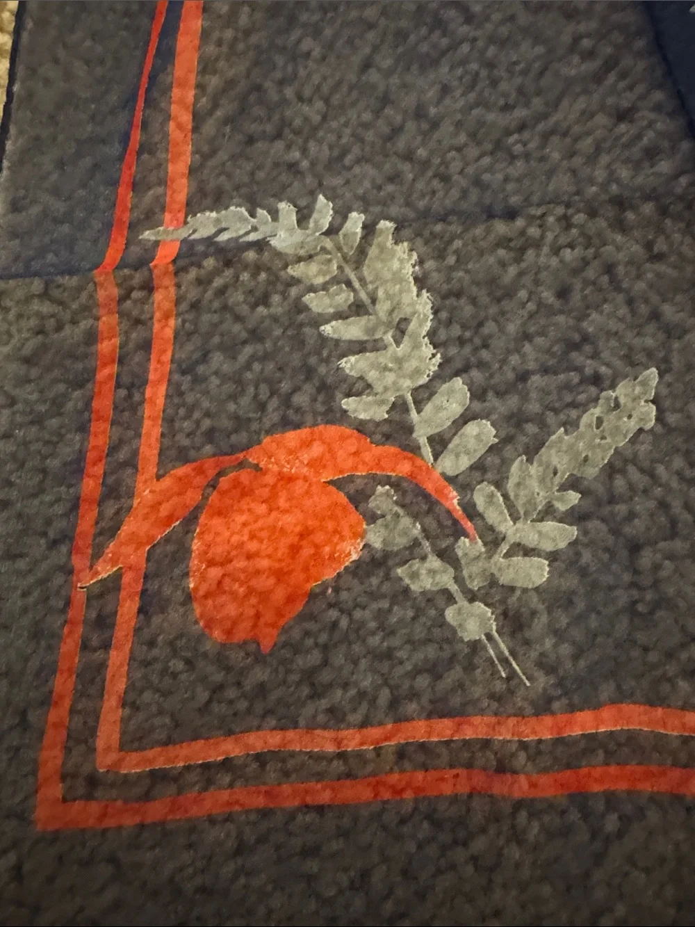 Navy Sheer Scarf with Red Floral Motif